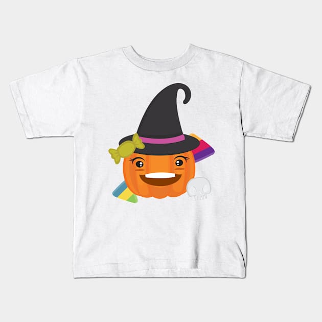 Cute Kawaii Smiling Pumpkin Face for Halloween. Kids T-Shirt by Uncle Fred Design